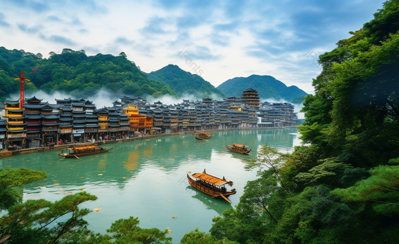 凤凰古城旅游景点自然风光风光秀丽蓝天白云水边建筑摄影风光摄影,高清,摄影图,摄影图片,图片大全,摄影图免费下载